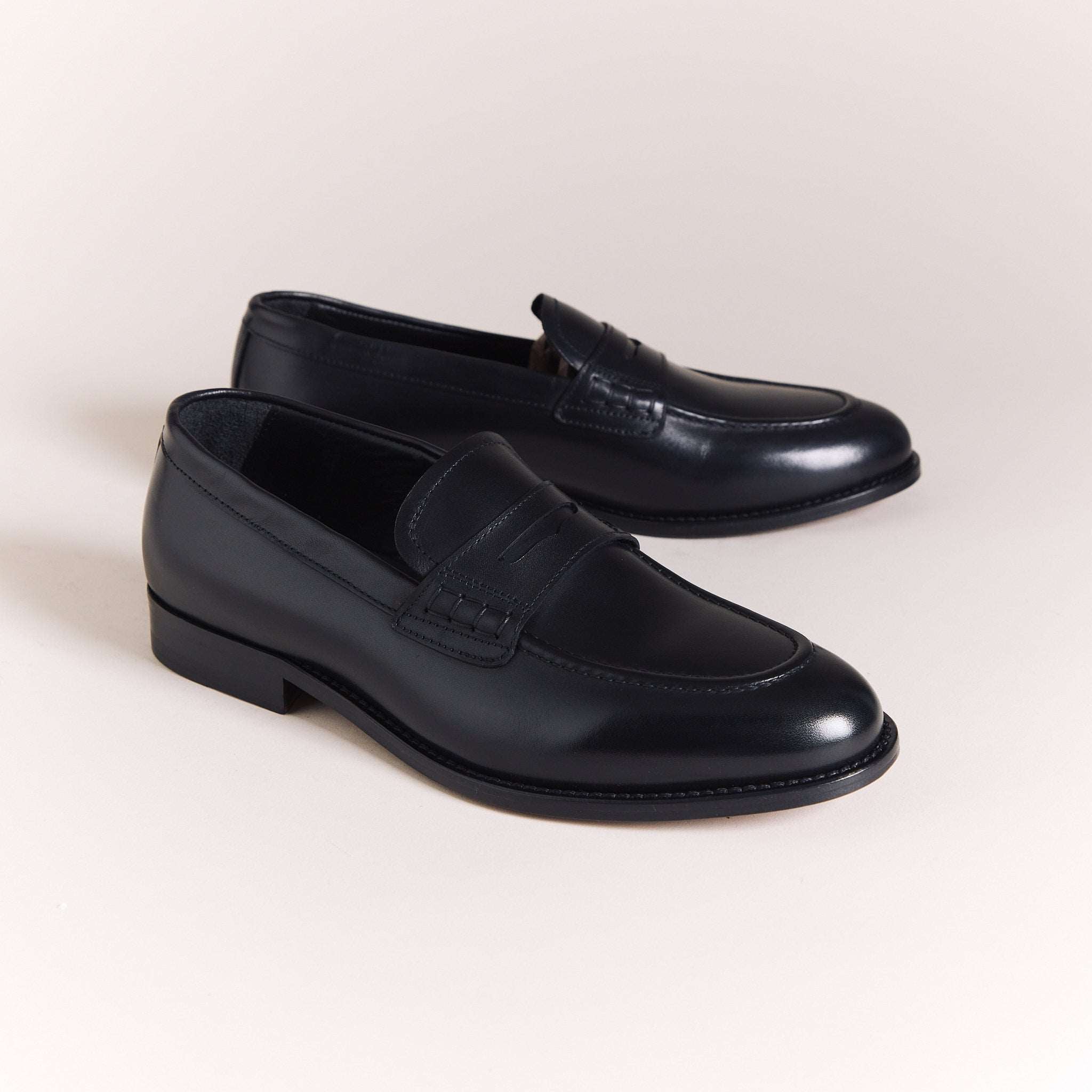 Italian Loafers for Men | Black Cente Penny Loafers