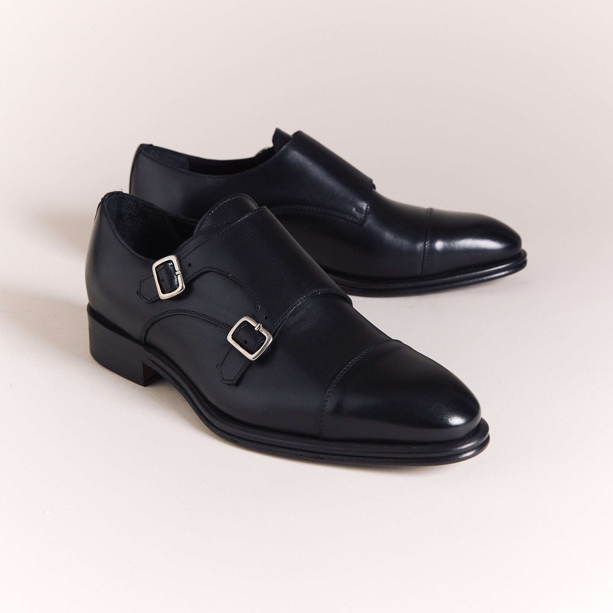 Italian Shoes for Men | Black Cinturino Monk Straps