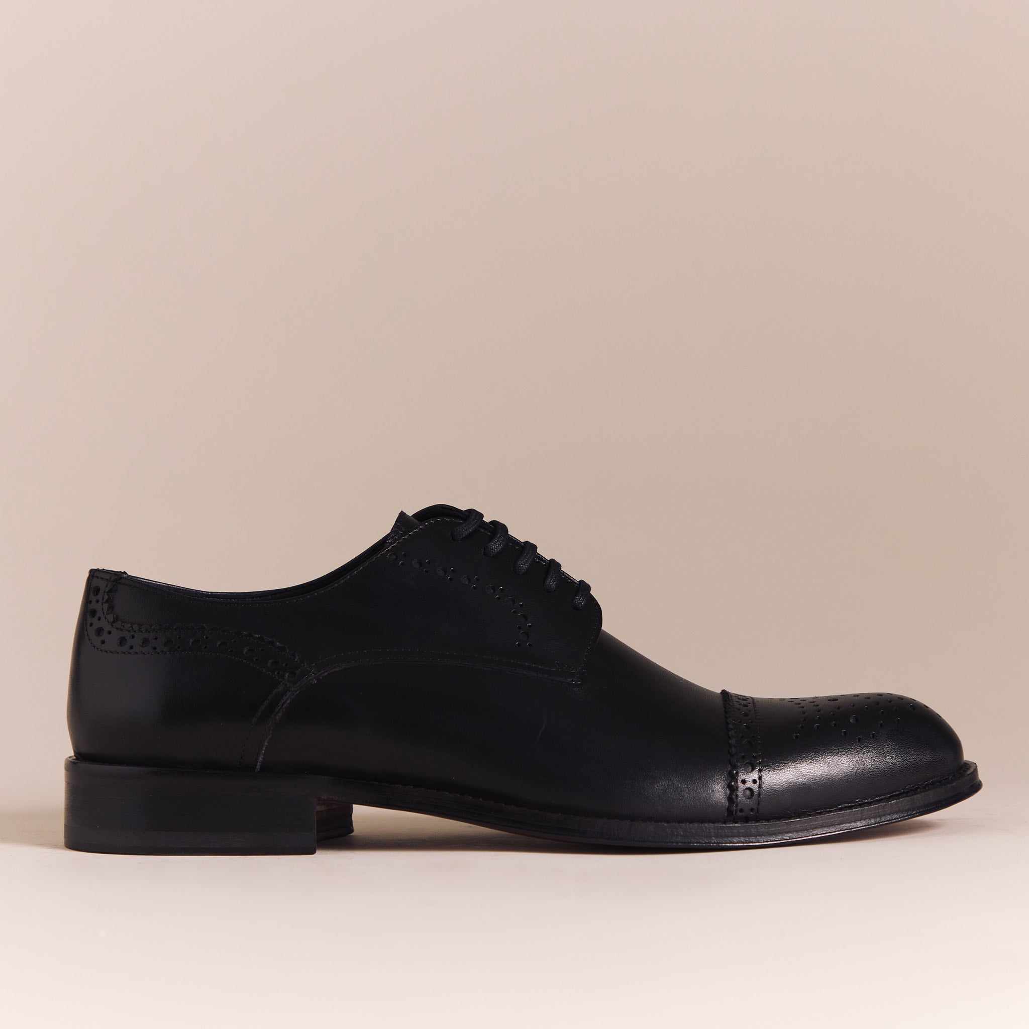 SALE | Italian Shoes for Men | Black Cap-Toe Brogue Derbys