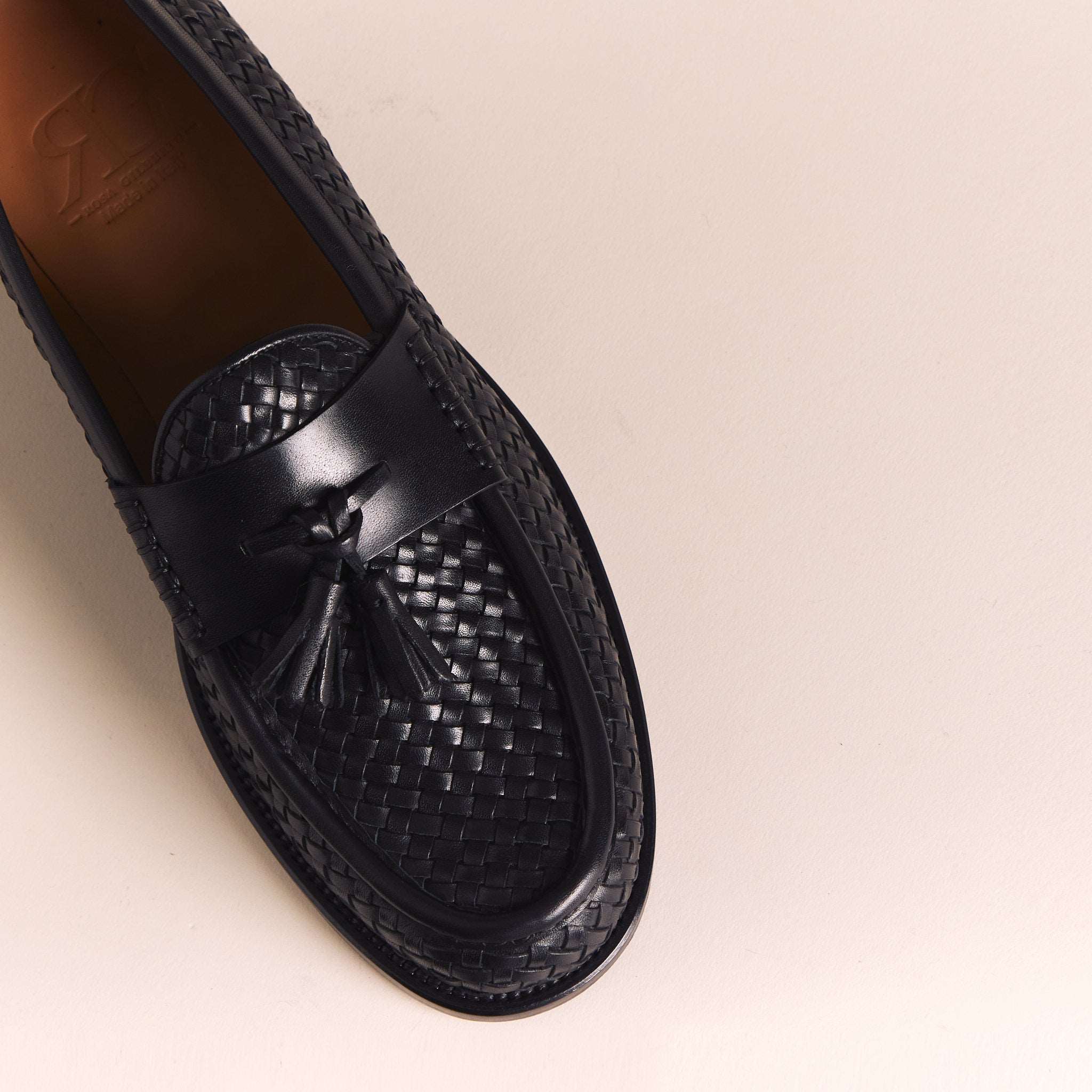 Italian Woven Loafers for Me | Black 'Tessere' Tassel Moccasins