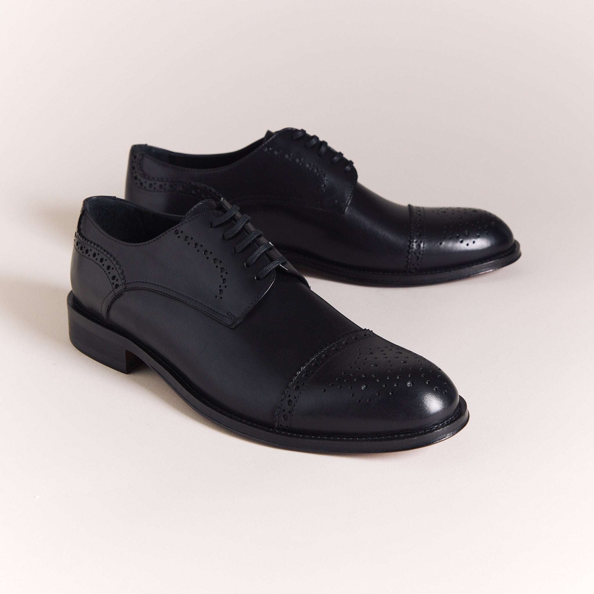 SALE | Italian Shoes for Men | Black Cap-Toe Brogue Derbys