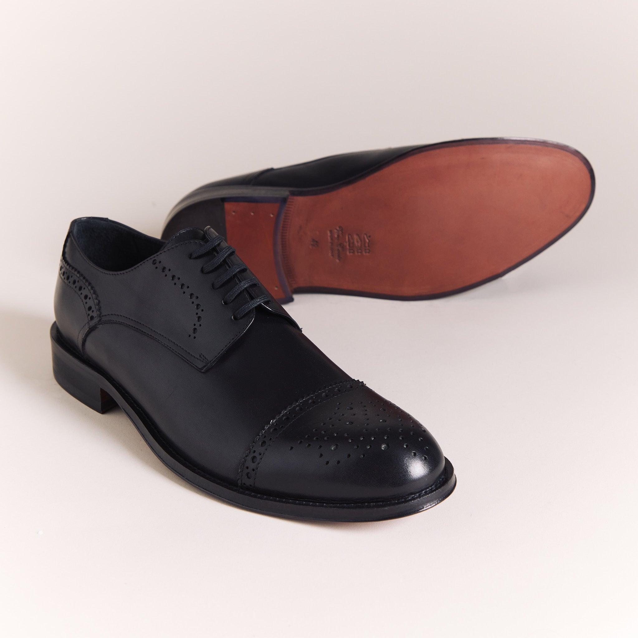 SALE | Italian Shoes for Men | Black Cap-Toe Brogue Derbys