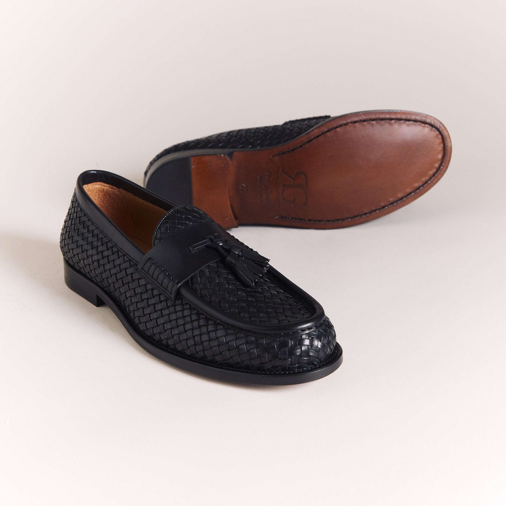 Italian Woven Loafers for Me | Black 'Tessere' Tassel Moccasins