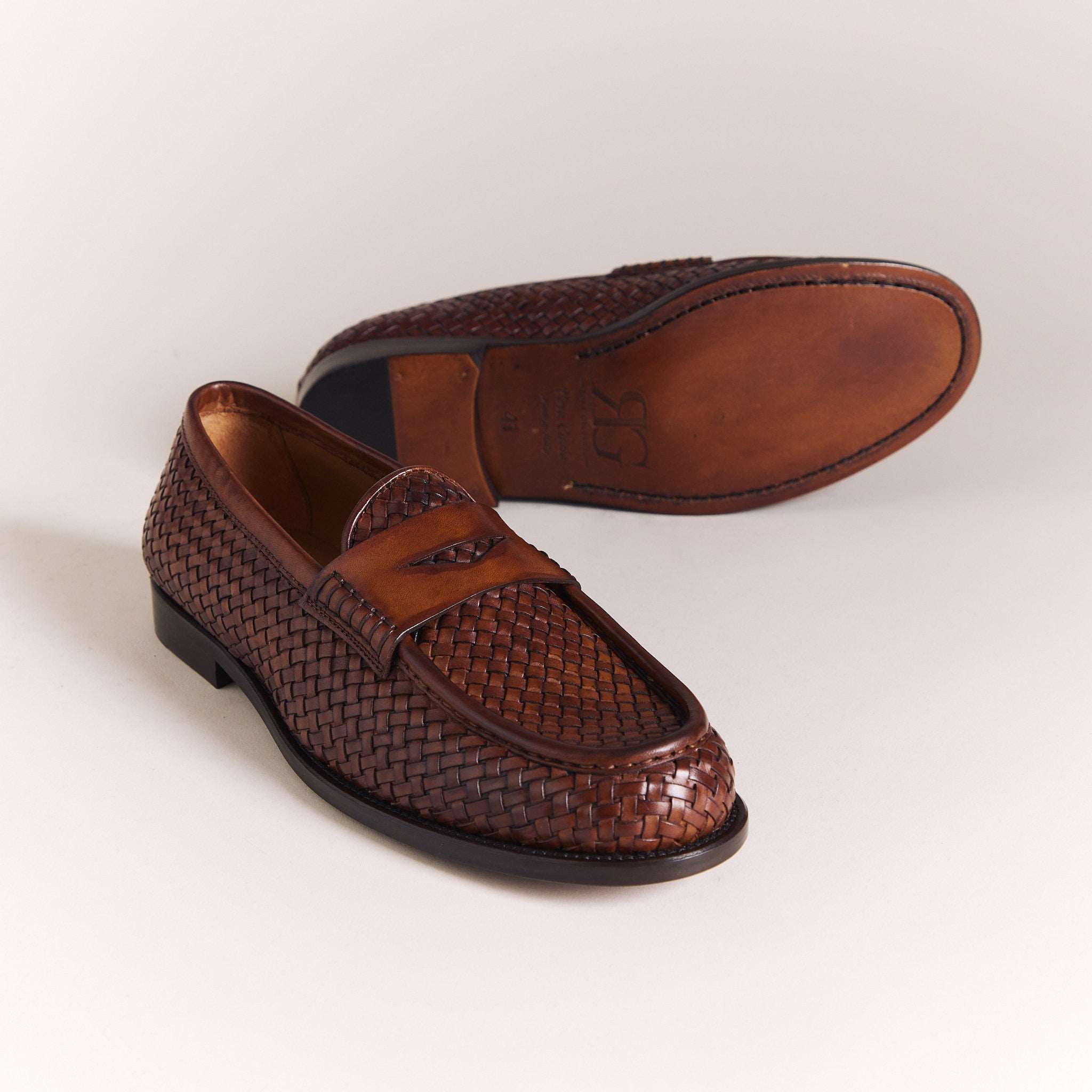 Italian Woven Loafers for Men | Cognac Brown Tessere Moccasins