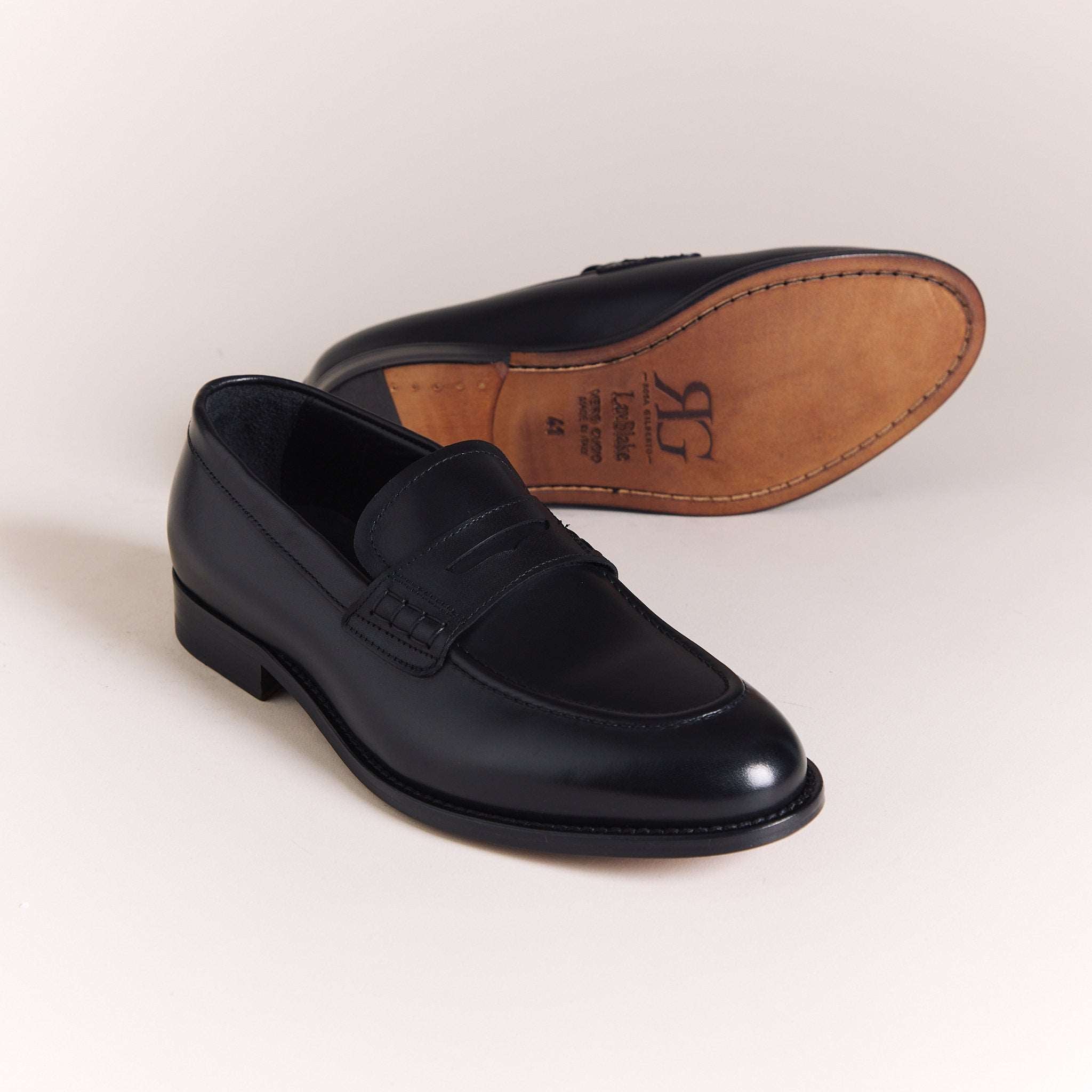 Italian Loafers for Men | Black Cente Penny Loafers