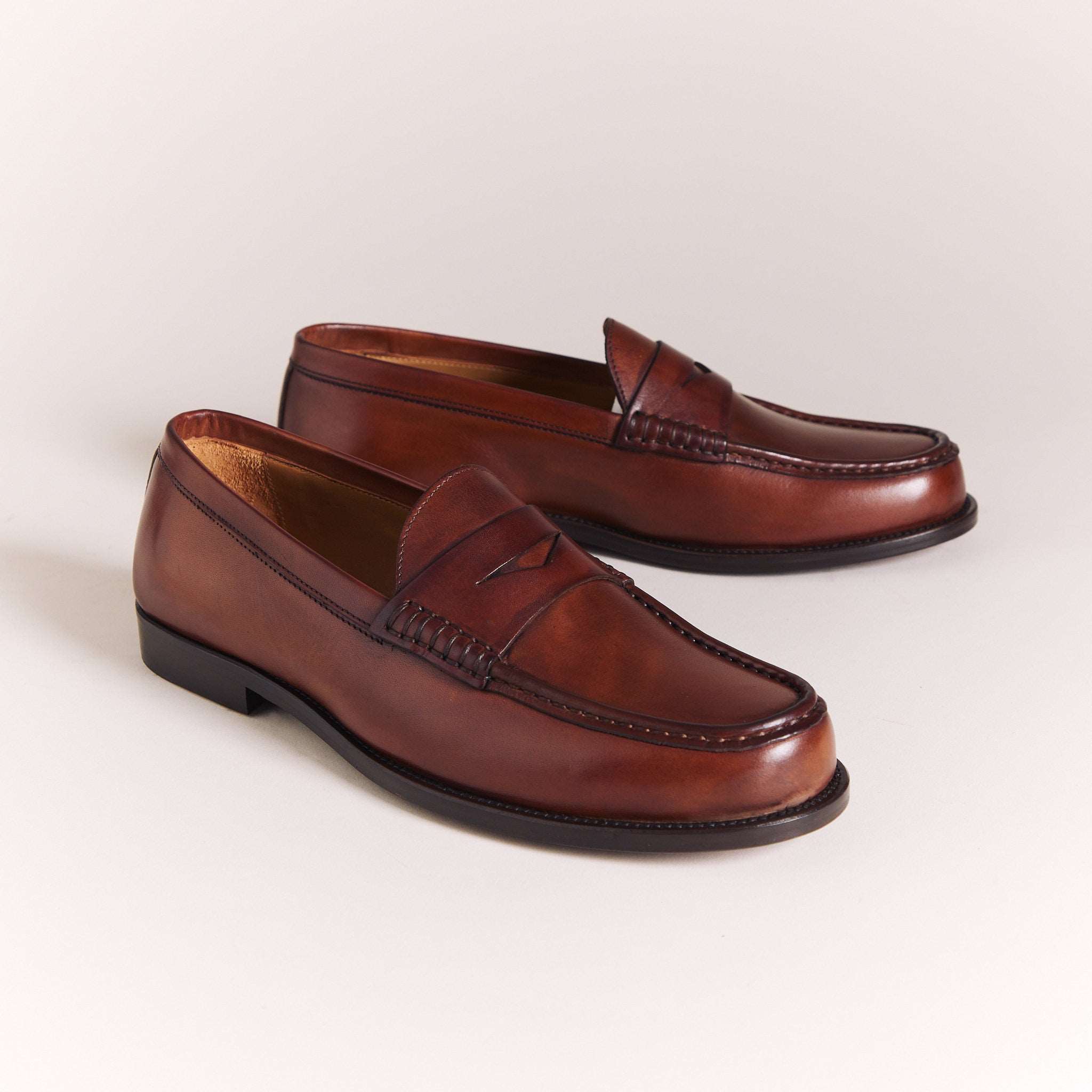 Italian Loafers for Men | Cognac Brown 'Cente' Penny Loafers
