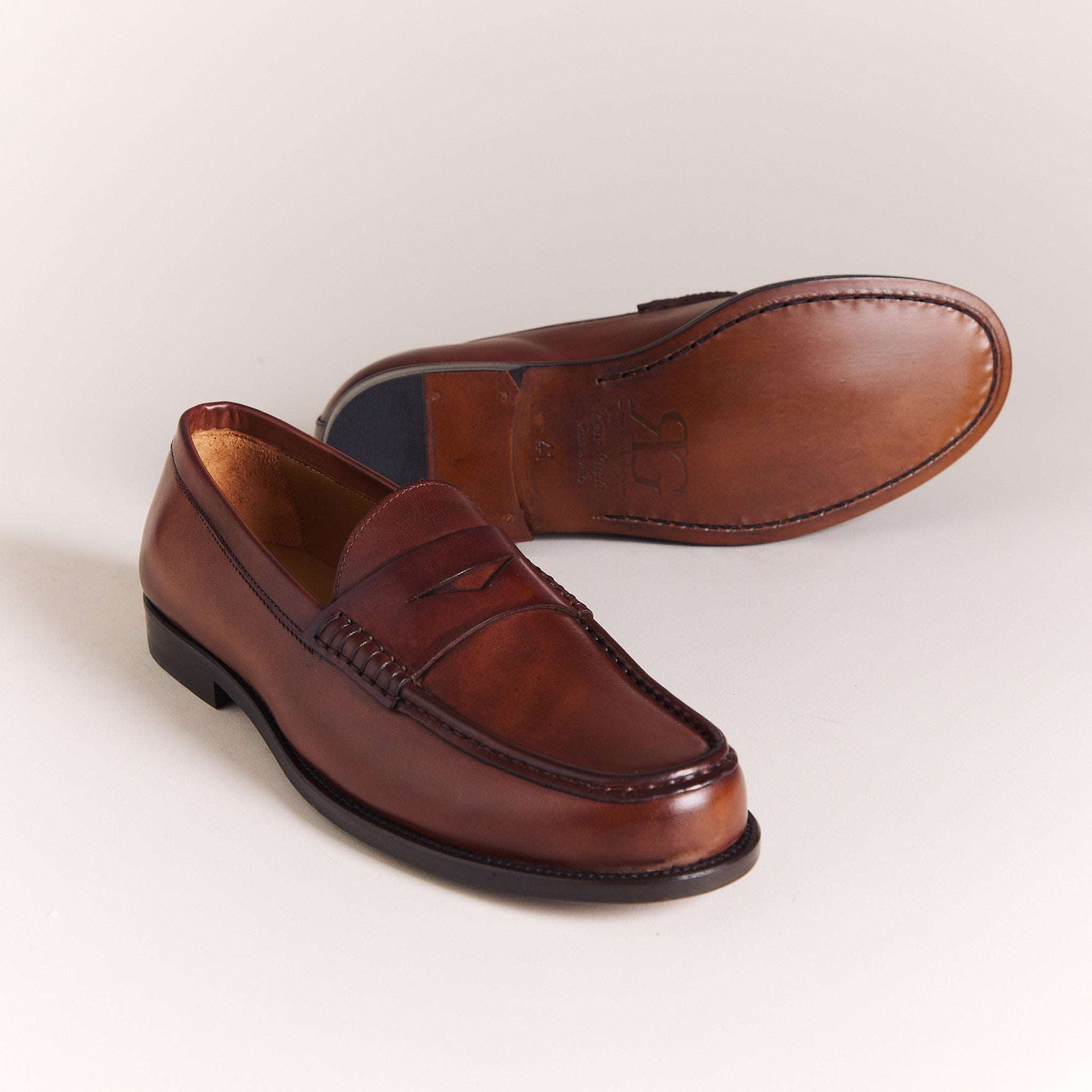 Italian Loafers for Men | Cognac Brown 'Cente' Penny Loafers